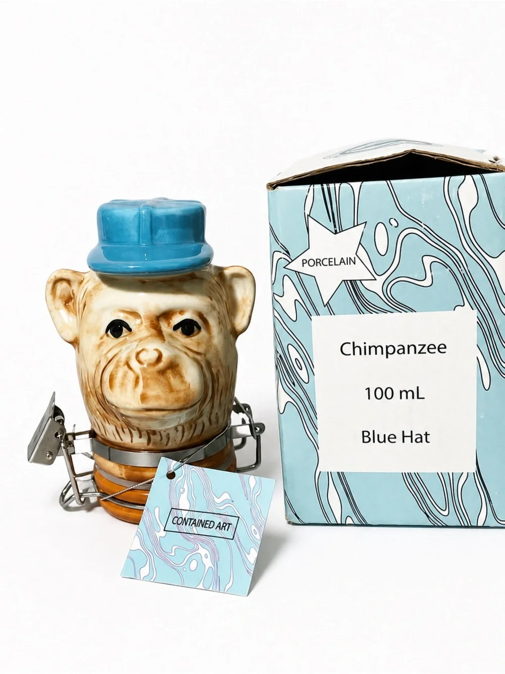 Chimpanzee Porcelain Jar with Blue Hat